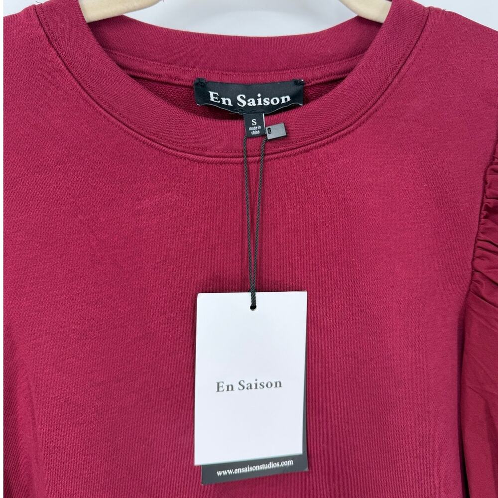 En Saison Gabriela Puff Sleeve Tiered Mini Dress Burgundy Small NWT - Picture 4 of 9
